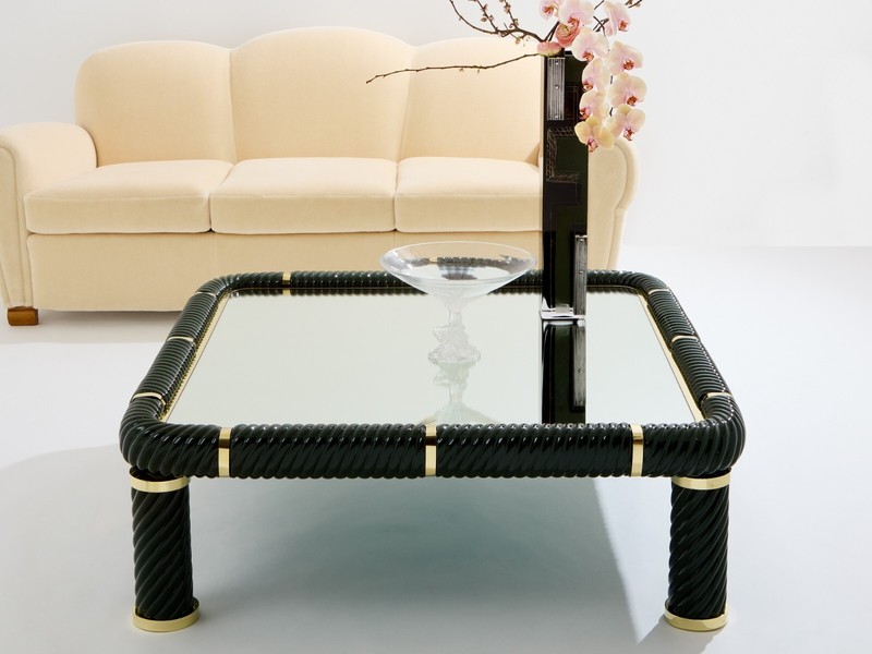 Tommaso Barbi olive green ceramic and brass coffee table 1970s gallery