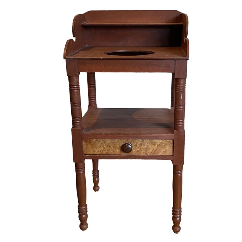 Antique Washstand w Birdseye Maple Drawer 19th Century Sheraton Style Classical gallery