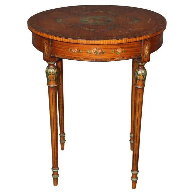 Fine Paint Decorated Satinwood Adams Paint Decorated Occassional Table