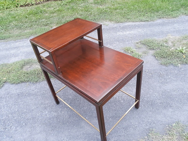 Edward Wormley,Dunbar,end table with brass stretchers gallery
