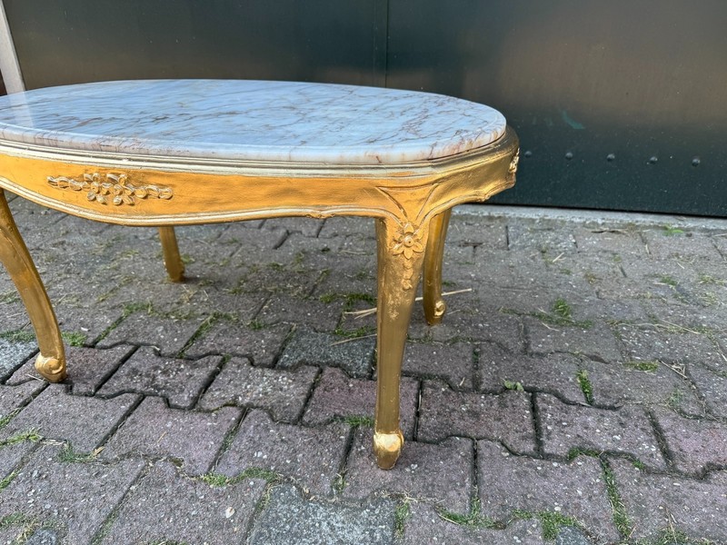 Coffee Table French Louis XVI 1940 Gold Beech Marble Gilded Cocktail Salon gallery
