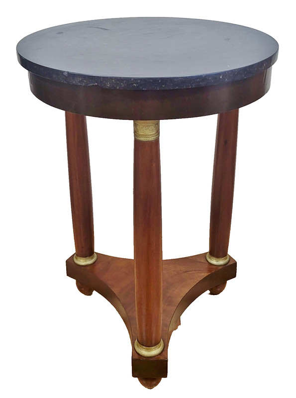 Antique FRENCH Bronze & Marble Top EMPIRE Directoire Round GUERIDON Side TABLE