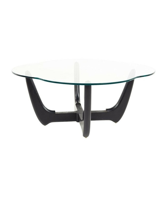 Adrian Pearsall Style Mid Century Glass and Ebonized Base Coffee Table