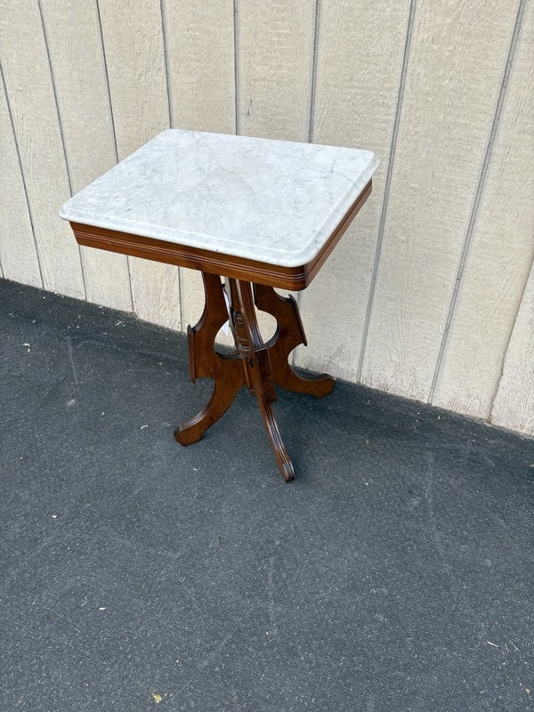 66778 Antique Victorian Walnut Marble Top Lamp Table Stand gallery