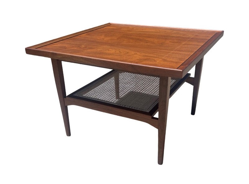 Kipp Stewart Drexel Mid-Century Modern Walnut & Cane Coffee Table gallery