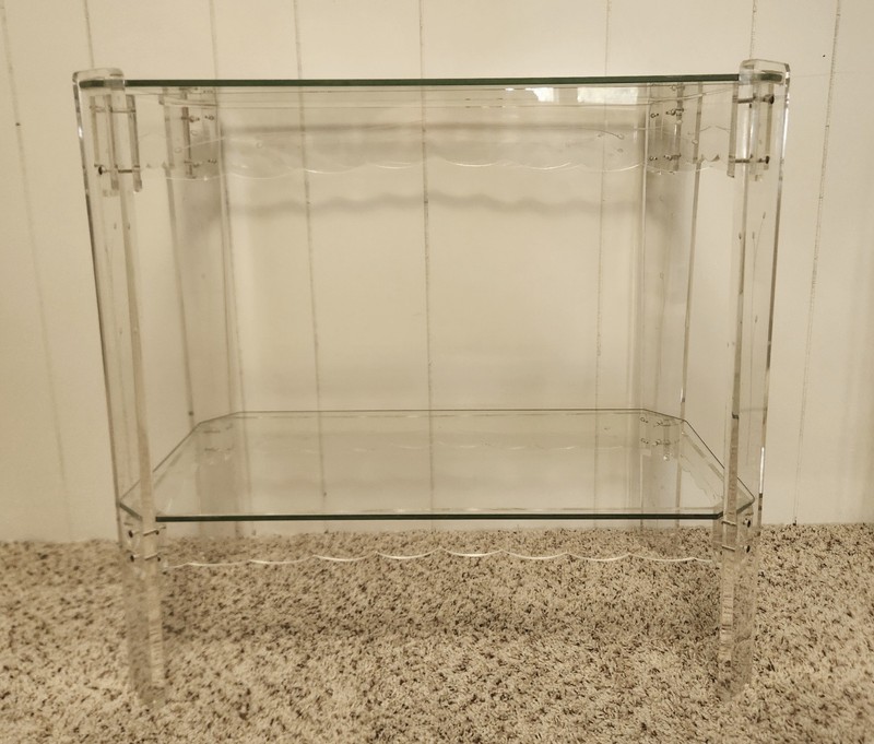 Pair Lucite End Tables 1950s Scalloped and Etched gallery