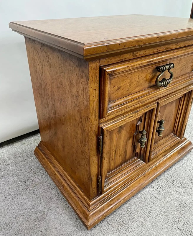 Drexel Heritage Campaign Style Pecan Wood Nightstand or End Table, a Pair gallery