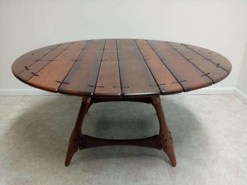 Brazilian Hardwood lashed planks Dining Room Pedestal Table arts crafts mcm