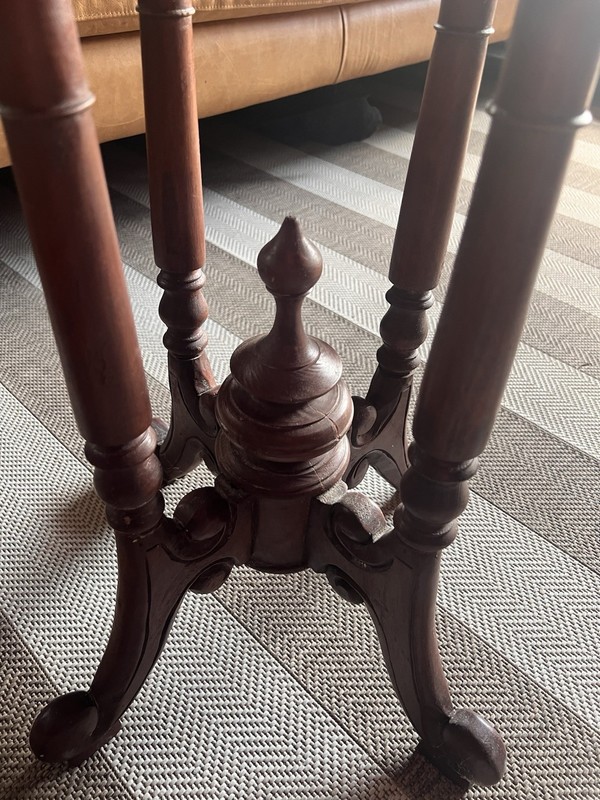 Victorian Antique Octagonal Wood Accent Table with Carved Base and Ornate Legs gallery