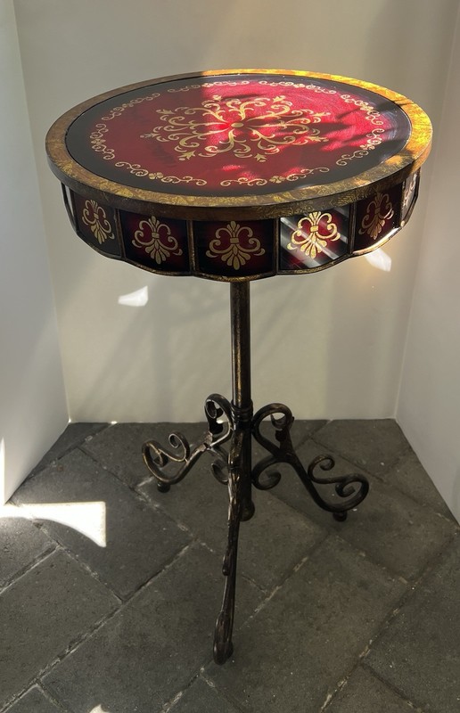 Gold &Red Italian Florentine Style Round Pedestal Accent Table 16”x27”H gallery