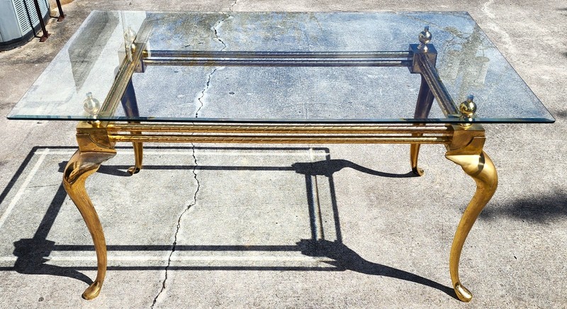 La Barge Brass Dining Table Desk 1970s gallery