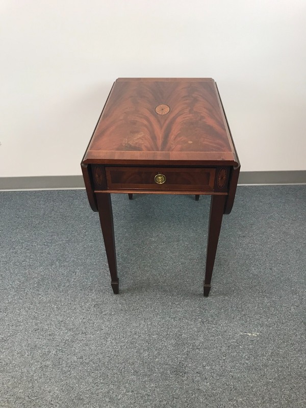 vintage Hekman Mahogany Drop Leaf Inlay Pembroke Side End Table Drawer 27" tall