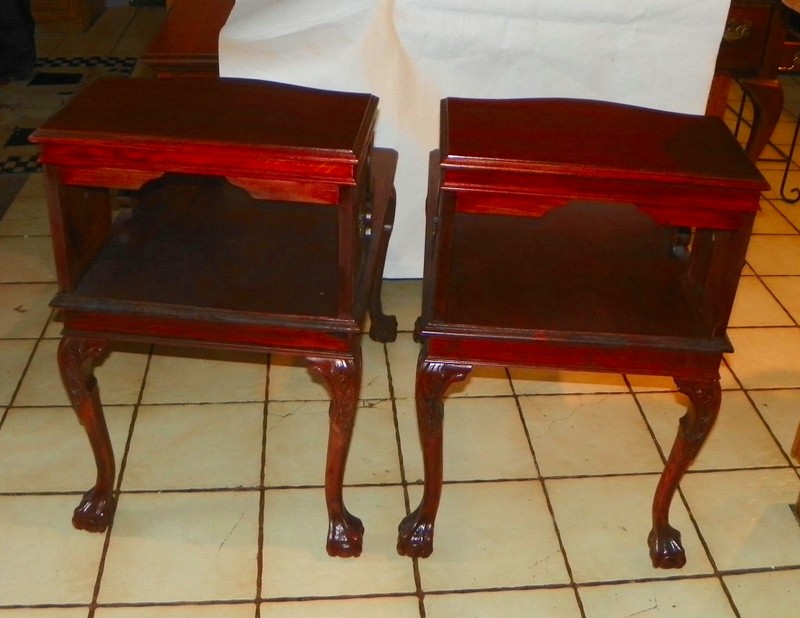 Mid Century Carved Mahogany Step End Table by Mersman (1 table) (SET-15) gallery
