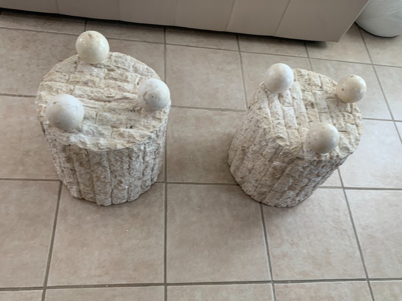Vintage Postmodern Tessellated Geometric Side Tables Round ( a Pair) gallery