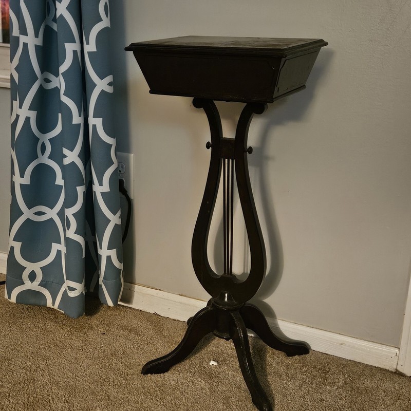 Antique Lyre Plant Stand Storage Box