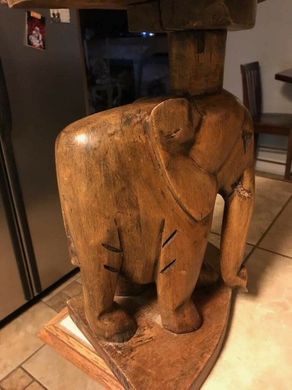Hand Carved African Royalty Table With 4 Carved Elephant Stools gallery