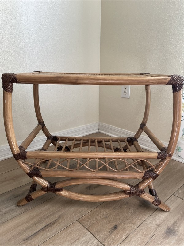 Vintage Coastal Boho French Country Bamboo Rattan Cane 2 Tier Table/Center Piece gallery