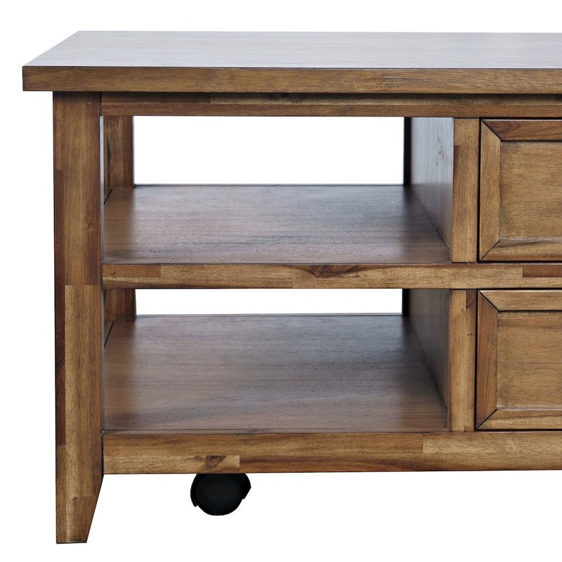 Claremont 48" Transitional Rustic Wood Coffee Table with Wheels gallery