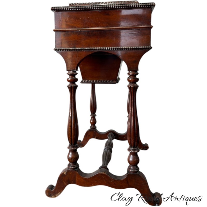 Antique flame Mahogany classical victorian sewing stand table compartments 1830 gallery