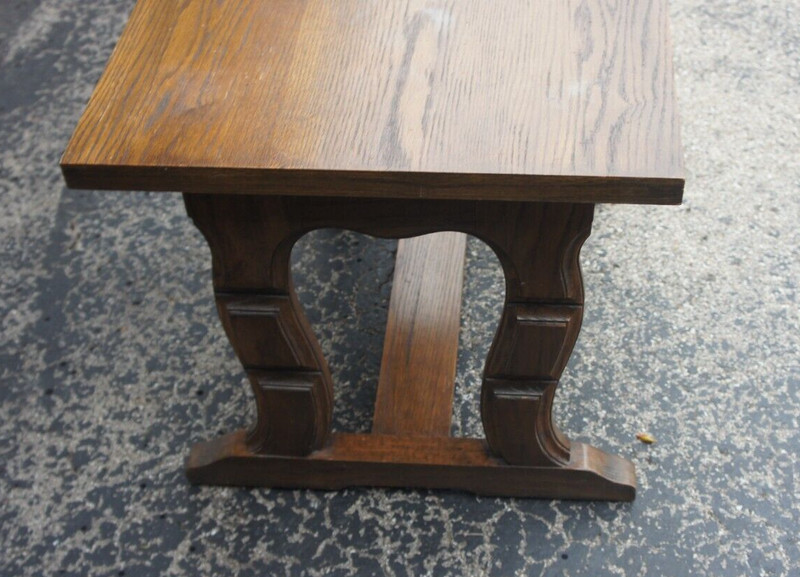 Vintage Spanish Baroque Trestle Stain Dark Oak Side End Table Bench gallery