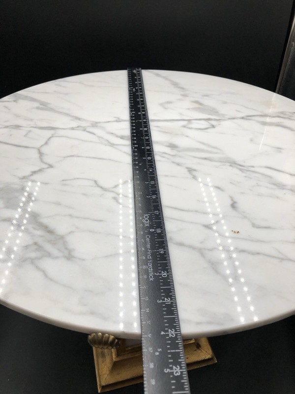 Palladio Antique Italian Side Table Round Faux Marble Top Gilt Metal Column 30s gallery