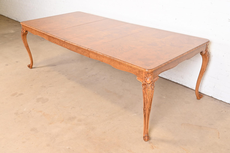 Romweber French Provincial Louis XV Burl Wood Extension Dining Table, Refinished