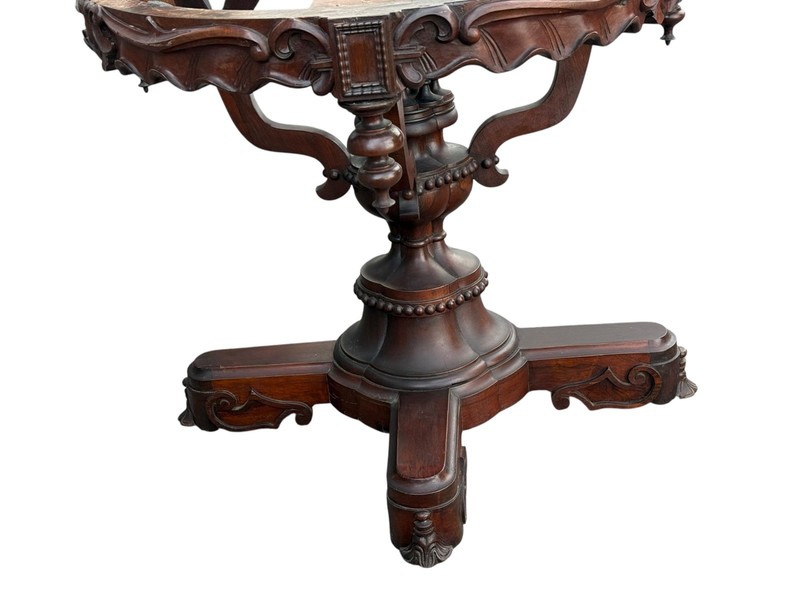 Antique victorian Rosewood Gothic rococo marble top center table New York gallery