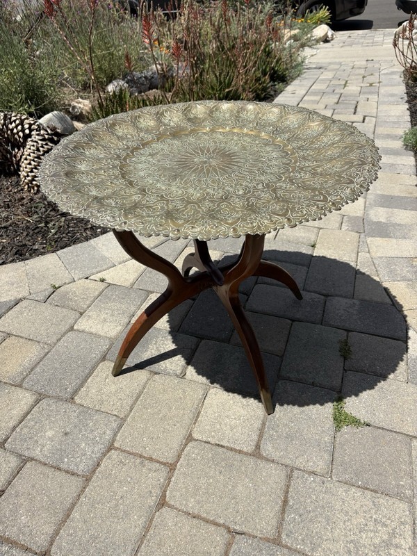 Mid-century Moroccan Moorish Tray Coffee Table 1979 Table Top, India Made Stand