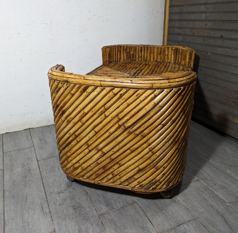 Vintage Mid Century Modern Boho Chic Coastal Split Bamboo Reed Table or Ottoman gallery