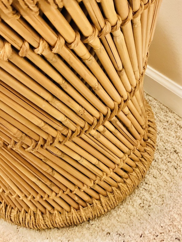 Vtg Table Plant Stand Ottoman Stool Cane Rattan Wicker Woven Boho Mid Century gallery
