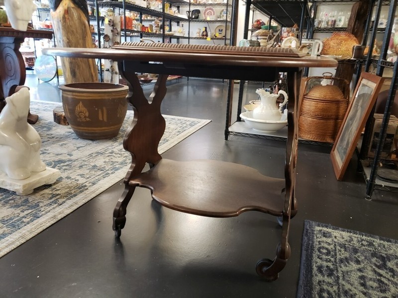 Early 20th Cent. English Victorian Walnut Two-Tier Drop Leaf Serving Cart & Tray gallery
