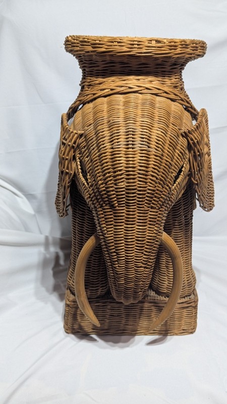 Vintage Boho Wicker Rattan Elephant Side Table Style of Mario Lopez Torres 1970s gallery