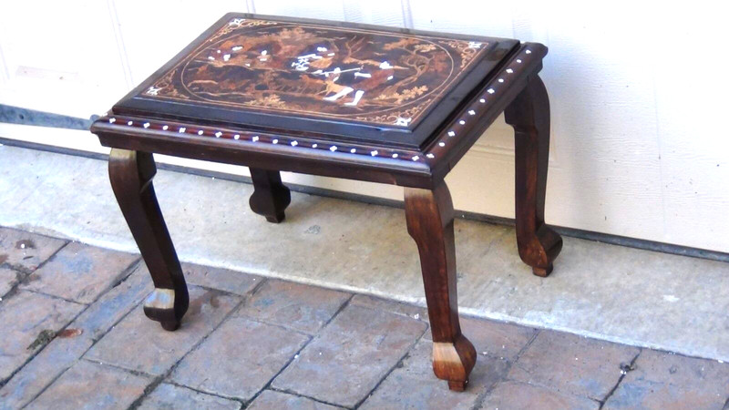 ANTIQUE 19c INDIA MAHOGANY WOOD INLAY COFFEE TABLE gallery
