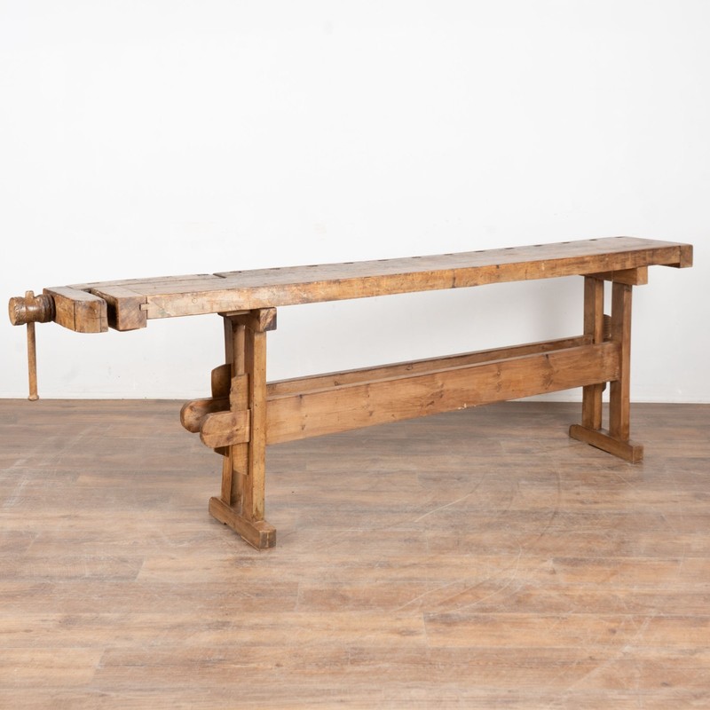 Early 20th Century Rustic Narrow Workbench Console Table