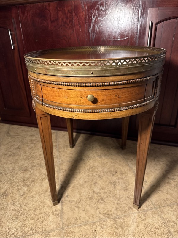 VTG Antique Baker Furniture Accent table 28”-20”-25” Brass Heart Filigree RARE! gallery