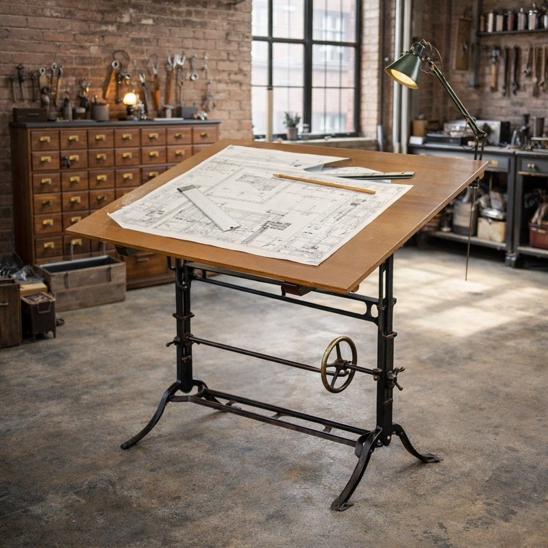Antique Vintage Drafting Table Cast Iron industrial Base Easel Hand Crank Stand gallery