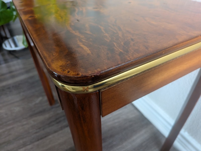 Mid-Century Modern Burr Walnut Side Table | Brass Trim | Vintage 1950s | Accent gallery