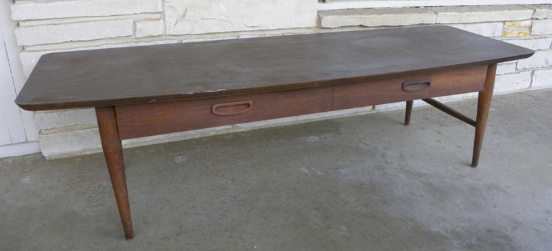 Lane Mid Century Modern 56" Long Surfboard Laminate Top Coffee Table with Drawer gallery