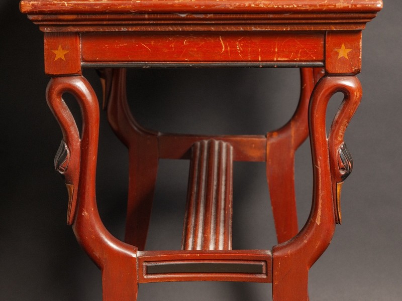 Vintage Empire Style End Table Hand Carved & Painted Swans Painted Gold Stars gallery