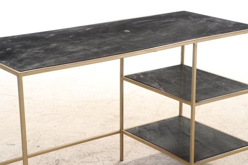 Special Custom Gold Modernist Gilt Metal French Marble Black writing desk gallery