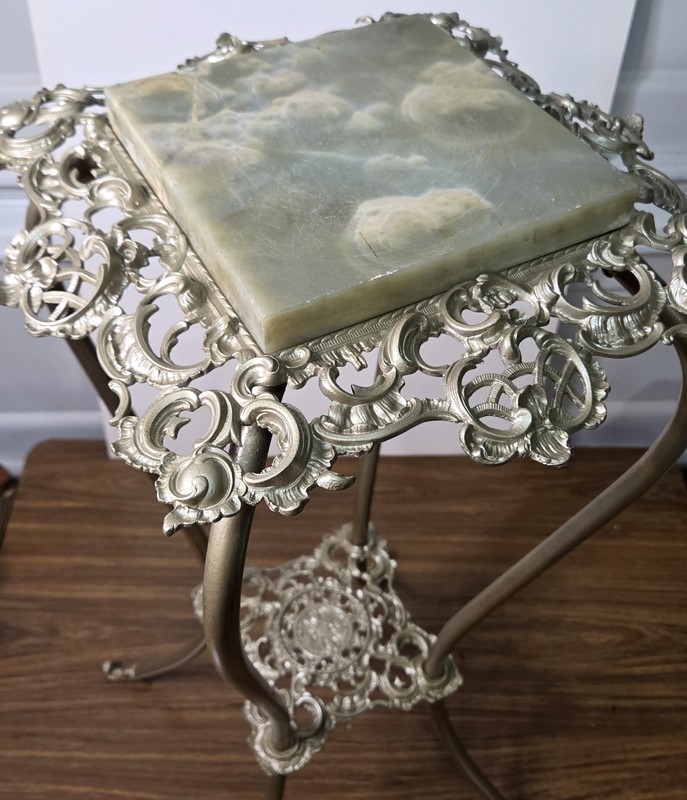 Antique Victorian Marble Top Plant Stand Tall Pedestal Ornate Filigree Baroque gallery