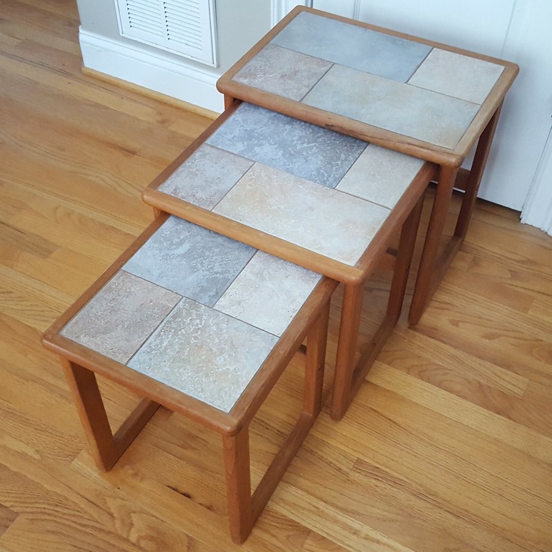 Vintage MCM Danish Nesting Tables(3) Teak & Tile Beautiful Colors Mobel Toften!