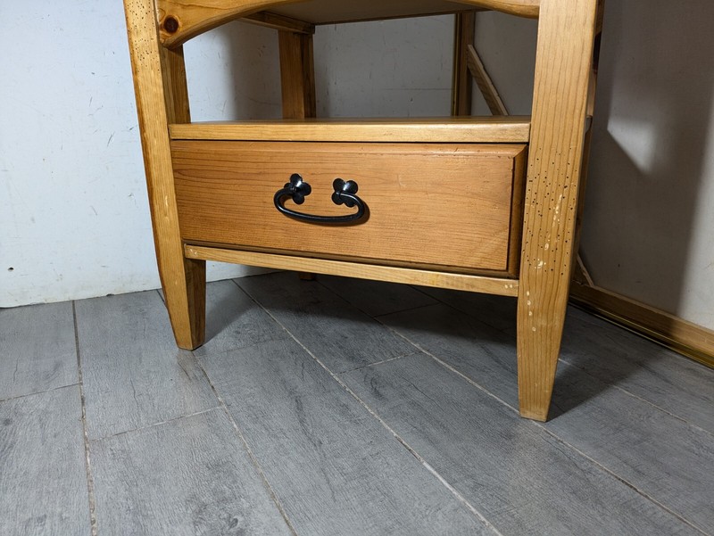 Vintage Rustic Farmhouse Country Pine Wood Petite Desk Kitchen Table w Drawers gallery