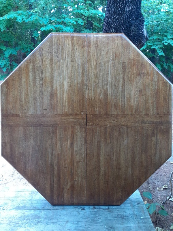 MID CENTURY DANISH MODERN 1.5″x 42″w PARQUET BUTCHER BLOCK OCTAGON DINING TABLE