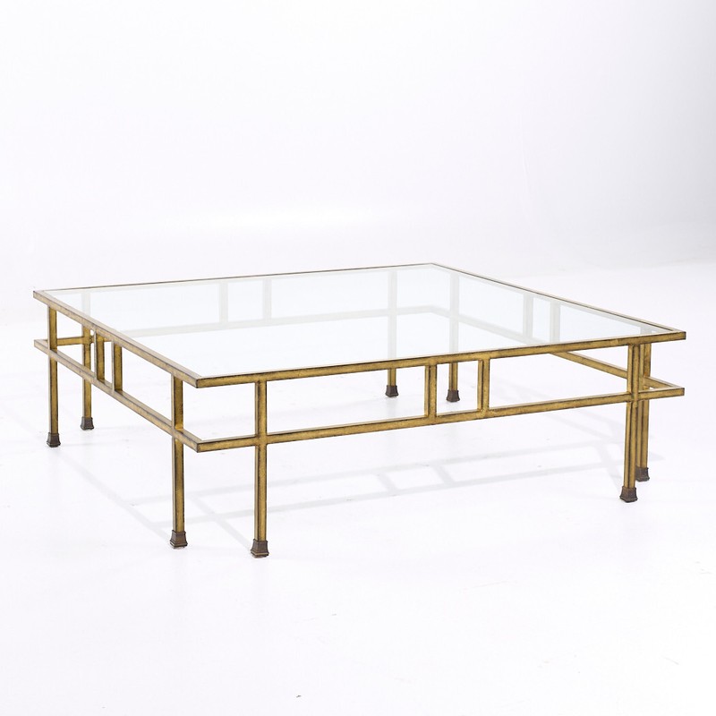 Maison Jansen Style Mid Century Large Italian Brass and Glass Coffee Table