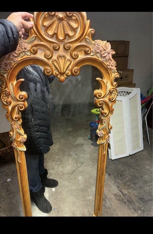 vintage Italian Provincial French Rococo style carved wood table w/ mirror