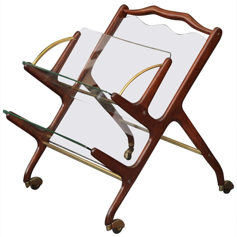 Glass and Walnut Magazine Cart by Cesare Lacca, Italy, 1955