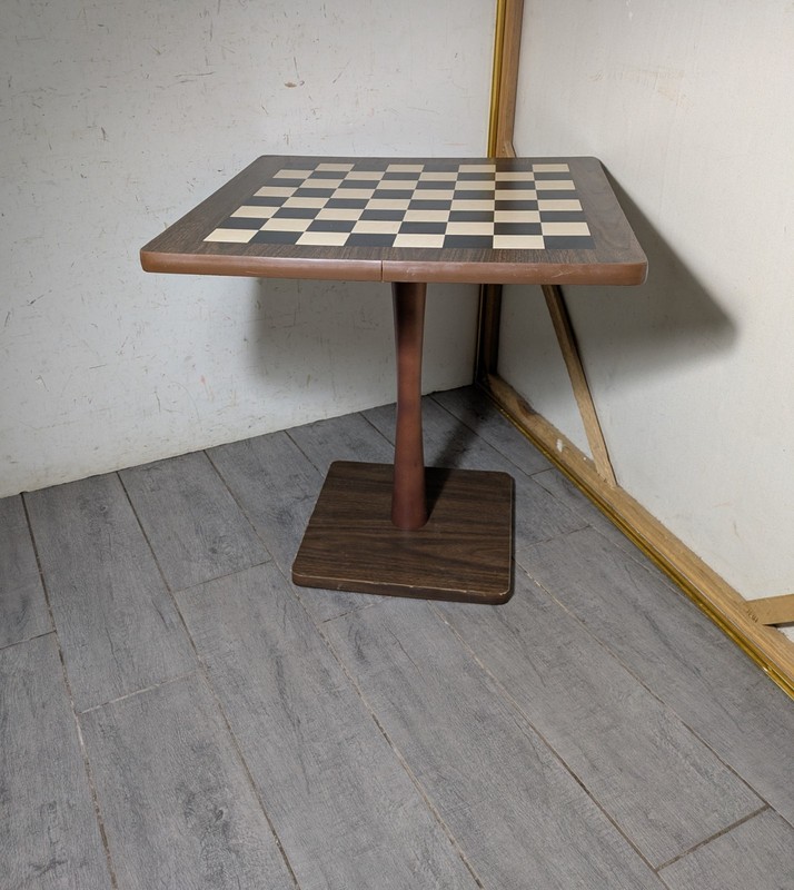 Vintage Mid Century Modern Chess Checkers Game Board Pedestal Table Wood K89 gallery