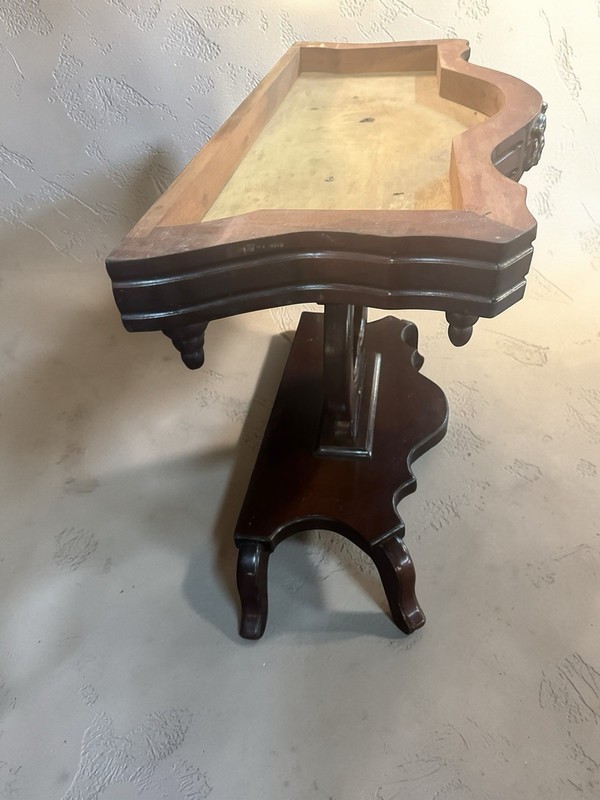 Vintage Marble Top Console Table – Solid Wood Lyre Base gallery