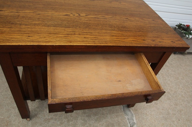 Antique Arts & Crafts Mission Oak Library Table SlatSide Bookshelves Desk Office gallery